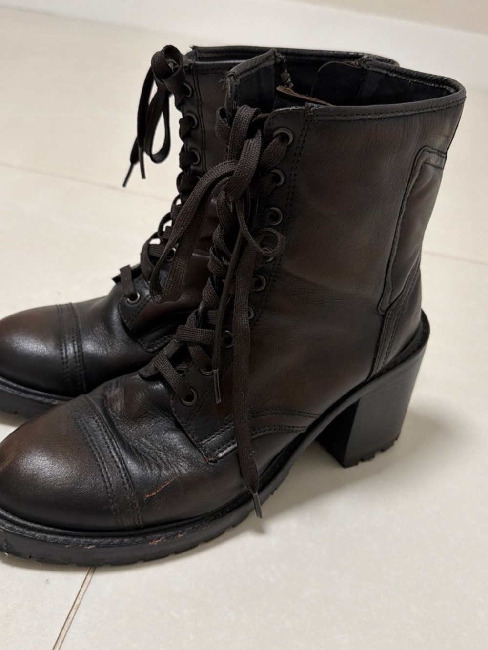 Thursday Boot Company Women's Dark Brown Leather Lace-Up Block Heel Boots
